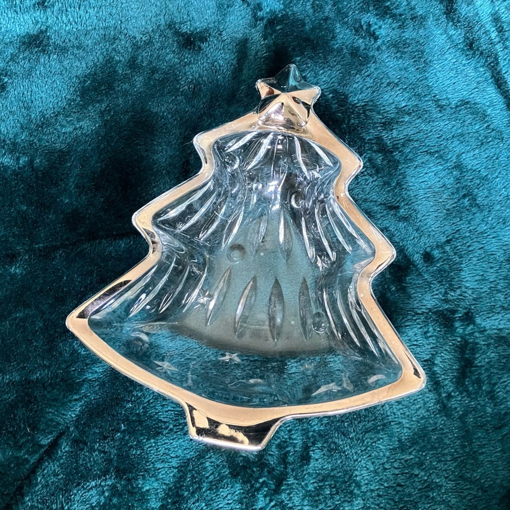VTG Mikasa‎ Yuletide Crystal w/ Silver Trim Christmas Tree Trinket/Candy Dish